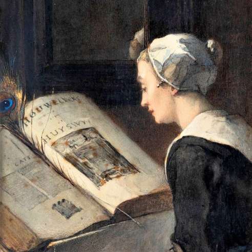 Bisschop Christoffel (1828-1904) + Watercolor "Girl from Zeeland"