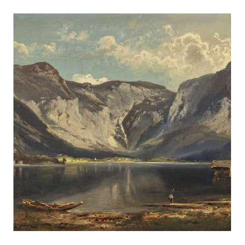 Feldhütter Ferdinand (1842-1898)+ Vue de Hallstatt et du lac de Hallstatt