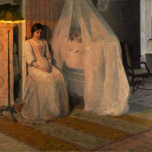 Fournier Hippolyte (1853-1926)+ Huile sur toile+ La jeune mère