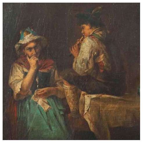 Kurzbauer Eduard (1840 - 1879)+ Huile sur toile+ La sérénade