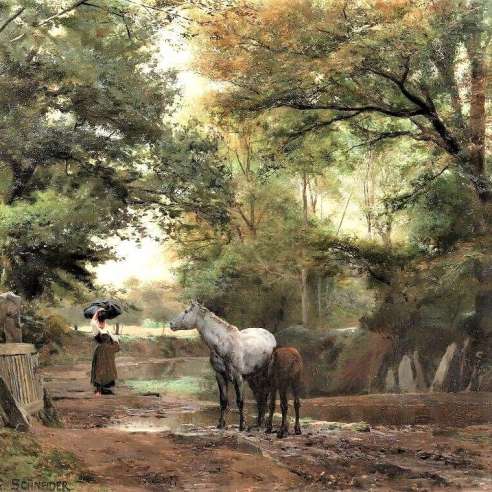 Schneider Louis Amable (1824-1884)+Brittany, The track of Kerlary in Trégunc.