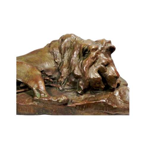 Josuë Dupon — 1864-1935+ Bronze cast, Lying Lion